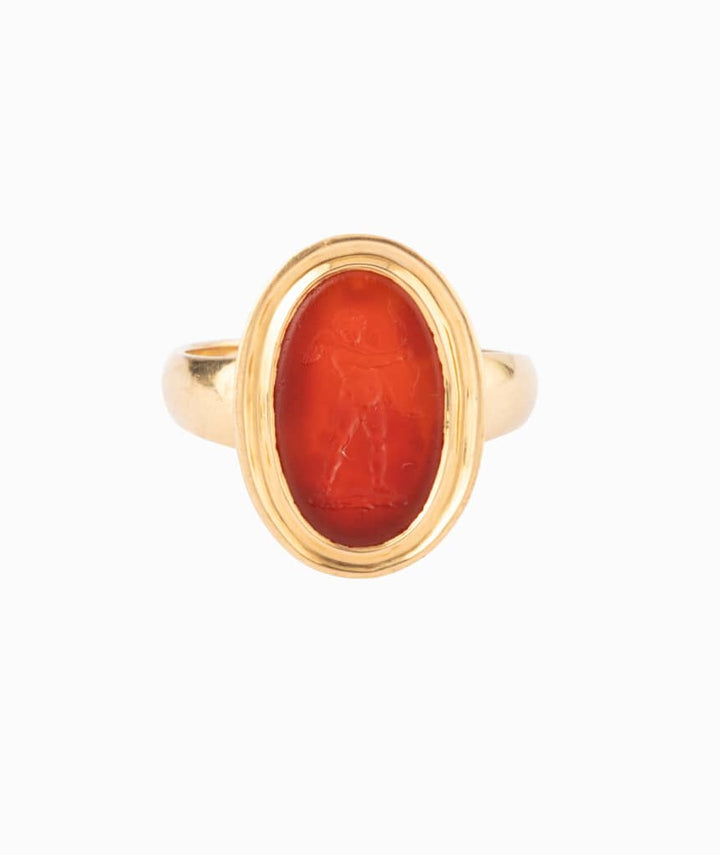 Caillou Paris - Bague ancienne intaille sur Cornaline Raj face