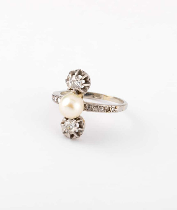 Caillou Paris - Bague ancienne perle et diamants Nida gauche
