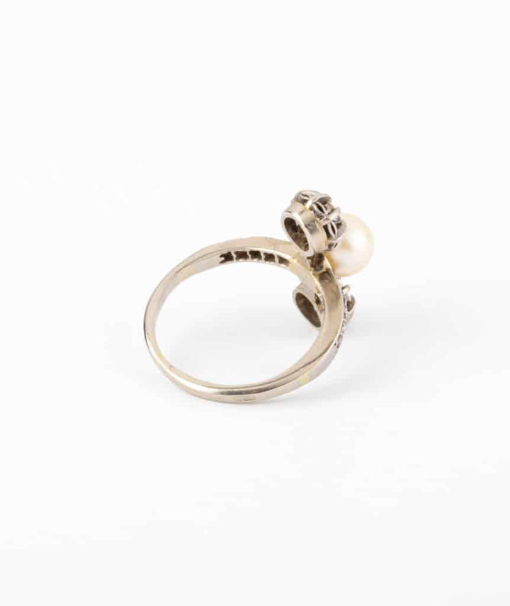 Caillou Paris - Bague ancienne perle et diamants Nida profil droit