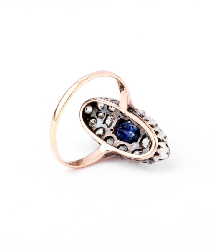 Bague marquise ancienne saphir Indranil dos - Caillou Paris