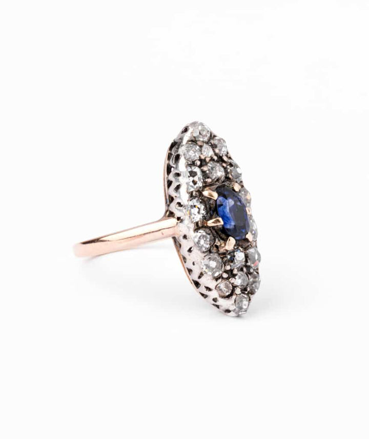 Bague marquise ancienne saphir Indranil droite - Caillou Paris