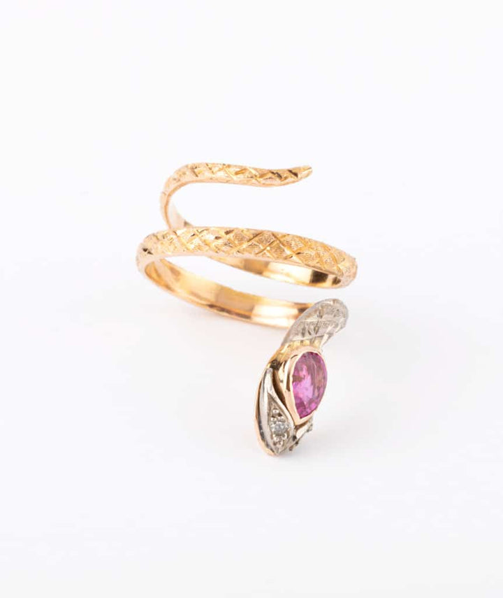Caillou Paris - Bague ancienne serpent rubis Kalina dos