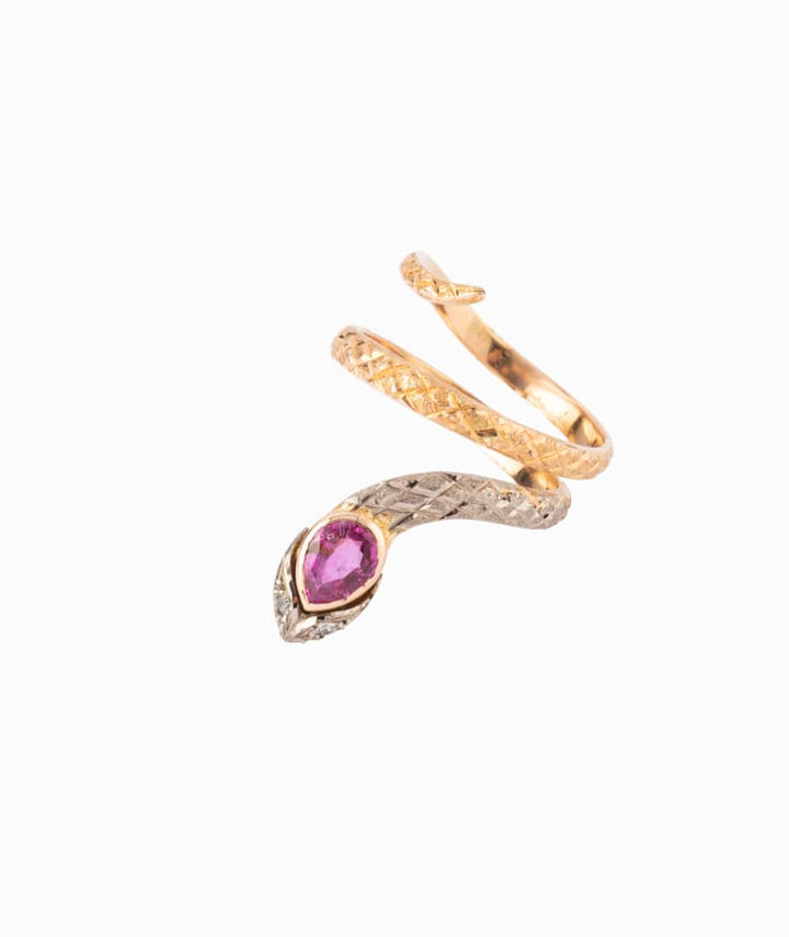 Caillou Paris - Bague ancienne serpent rubis Kalina