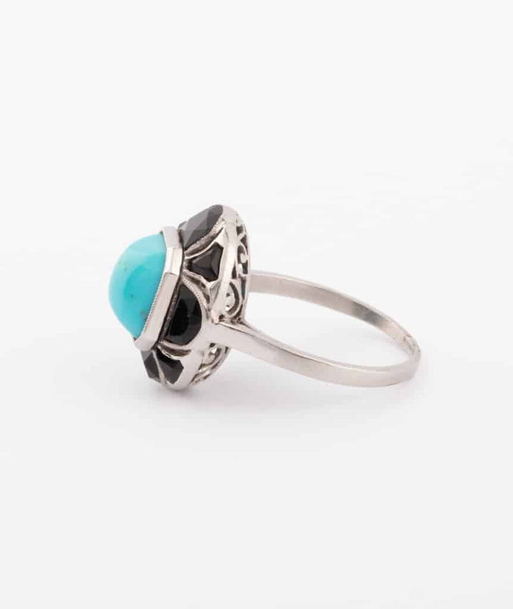 Caillou Paris Bague Ancienne Turquoise Et Onyx Gilen Profil