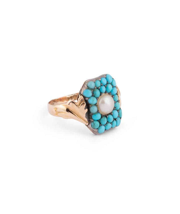 Caillou Paris Bague Ancienne Turquoise Et Perle Lizette Droite