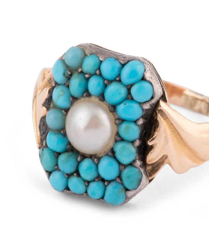 Caillou Paris Bague Ancienne Turquoise Et Perle Lizette Gros Plan