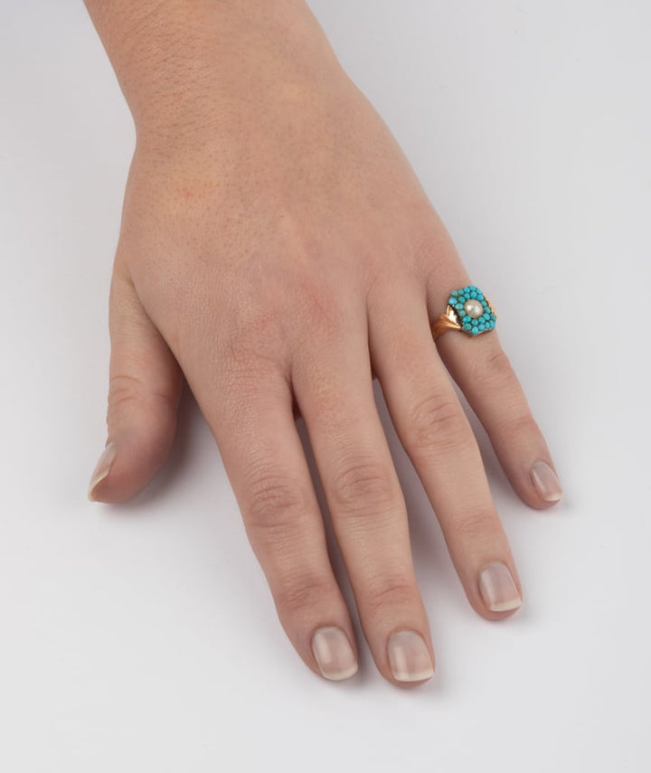 Caillou Paris Bague Ancienne Turquoise Et Perle Lizette Porter