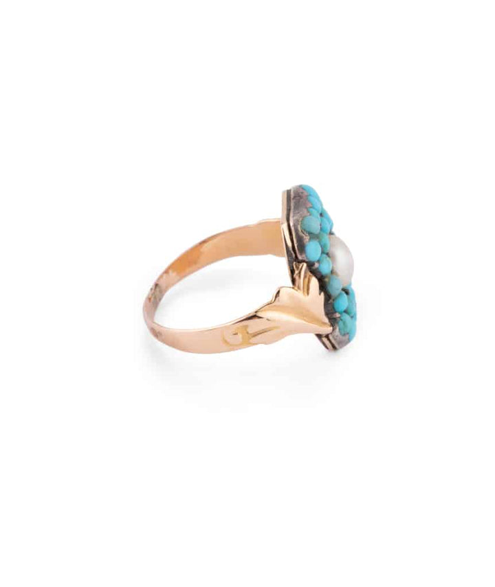 Caillou Paris Bague Ancienne Turquoise Et Perle Lizette Profil