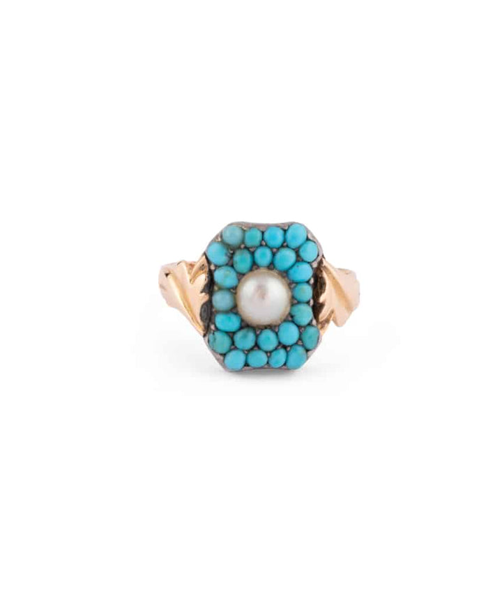 Caillou Paris Bague Ancienne Turquoise Et Perle Lizette