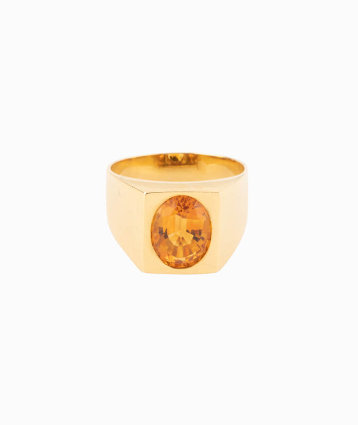 Caillou Paris - Bague chevaliere ancienne citrine Fran face
