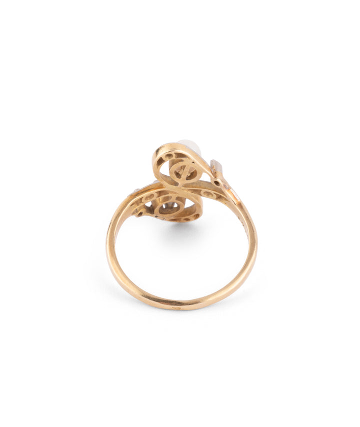 Caillou Paris Bague De Fiancailles Ancienne Perle Et Diamant Thecla Dos