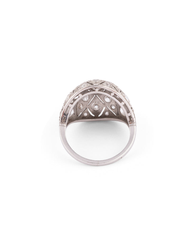 Caillou Paris Bague Dome Art Deco Platine Et Diamants Yaffa Dos