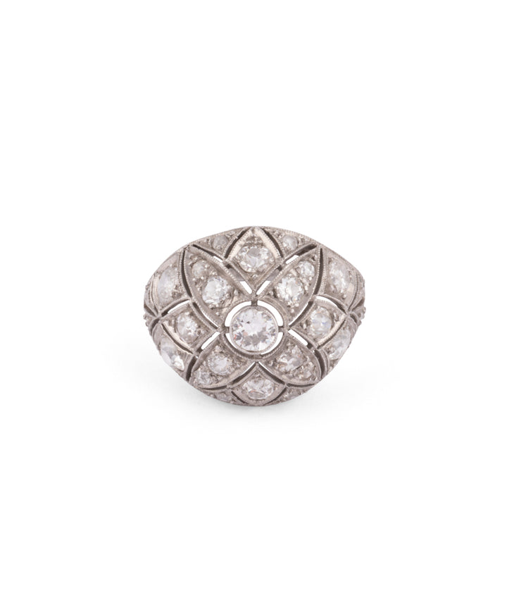 Caillou Paris Bague Dome Art Deco Platine Et Diamants Yaffa