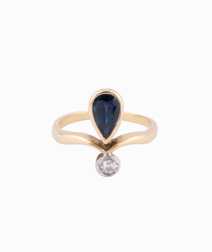 Caillou Paris Bague Duchesse Ancienne Saphir Et Diamant Valia