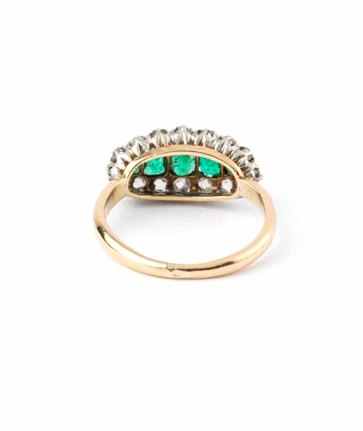Bague jarretière ancienne émeraudes Hildevert dos