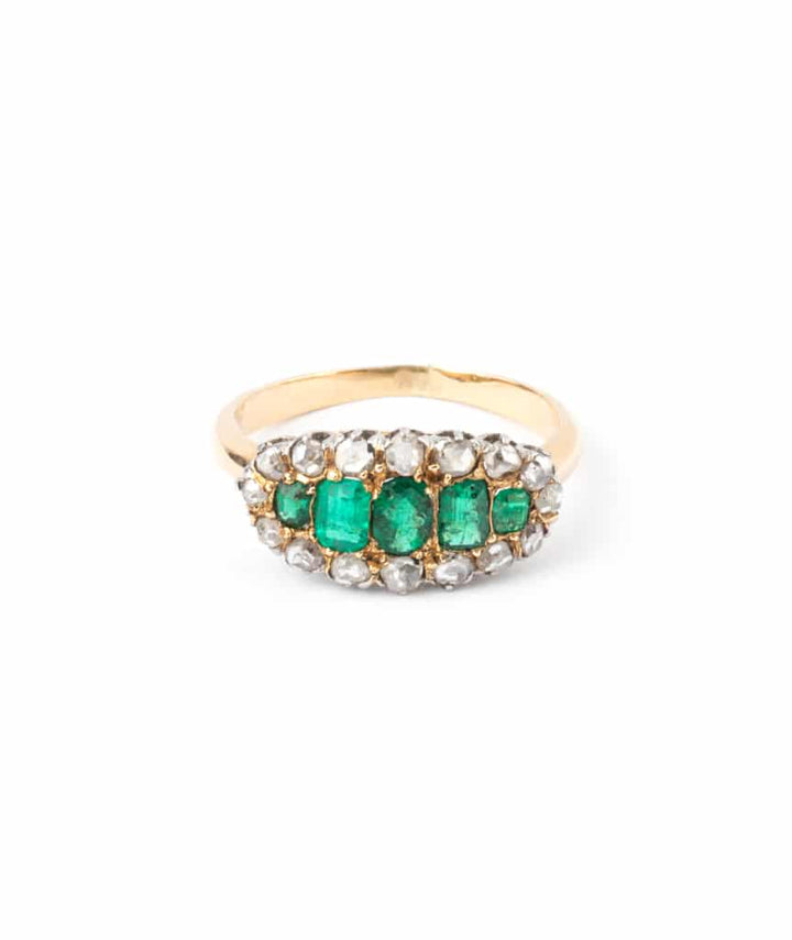 Bague jarretière ancienne émeraudes Hildevert