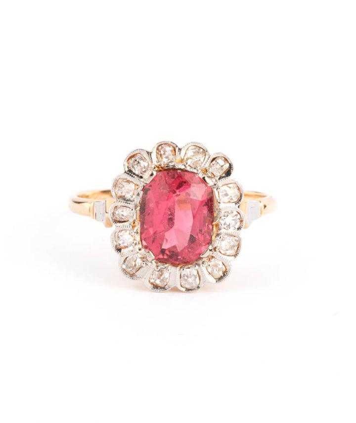 Antique cluster tourmaline et diamant ring - Caillou Paris