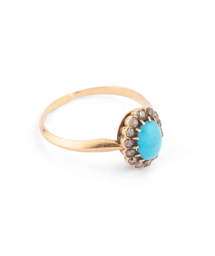 Caillou Paris Bague Marguerite Ancienne Turquoise Et Diamants Elme Droite