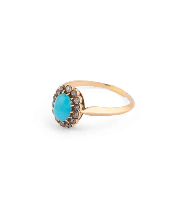Caillou Paris Bague Marguerite Ancienne Turquoise Et Diamants Elme Gauche