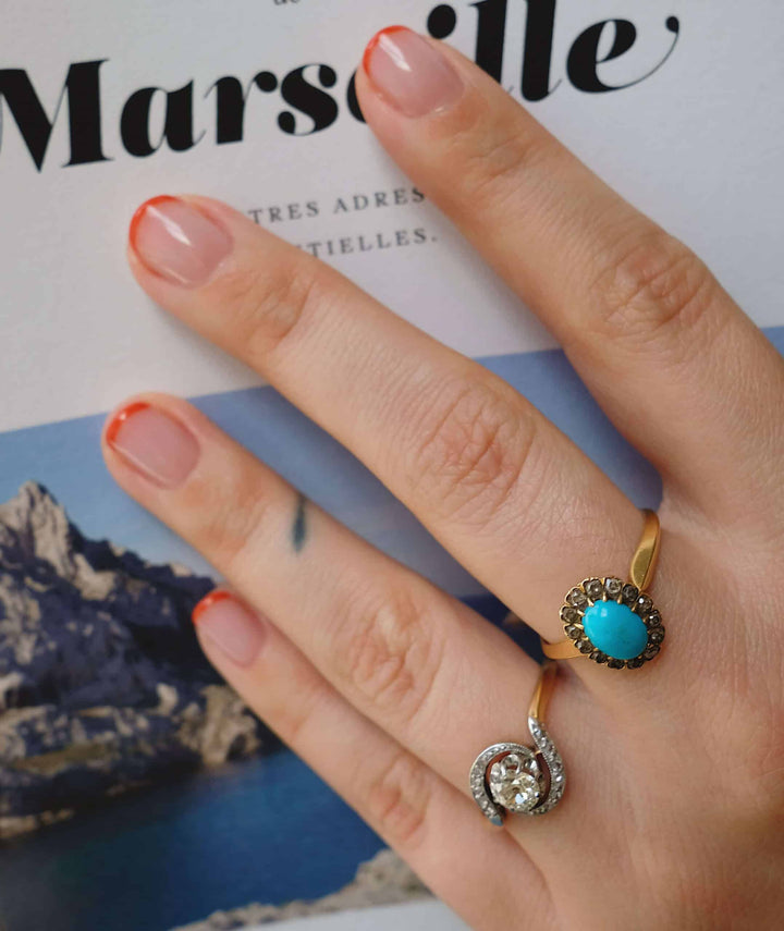 Bague marguerite ancienne turquoise “Elme”