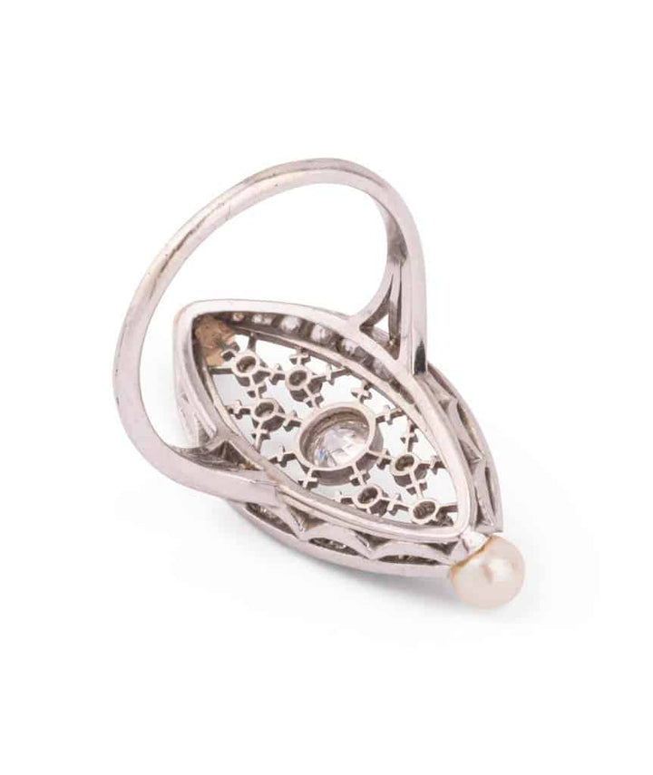 Caillou Paris Bague Marquise Ancienne Diamants Et Perles Tilda Dos