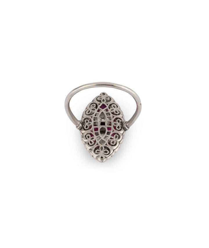 Caillou Paris Bague Marquise Ancienne Diamants Et Rubis Guro Dos 1