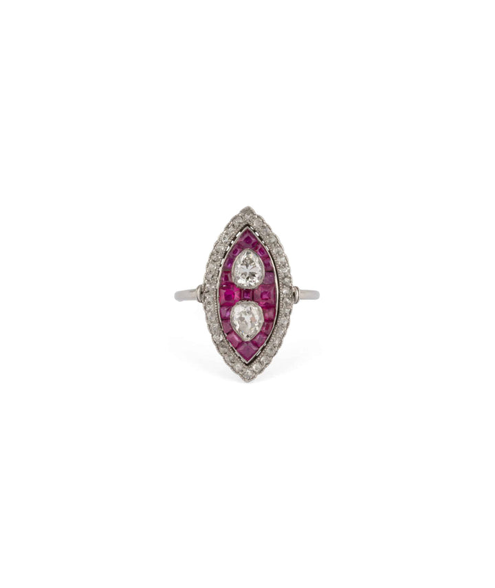 Caillou Paris Bague Marquise Ancienne Diamants Et Rubis Guro