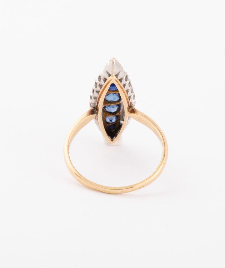 Caillou Paris Bague Marquise Ancienne Diamants Et Saphirs Bernie Dos