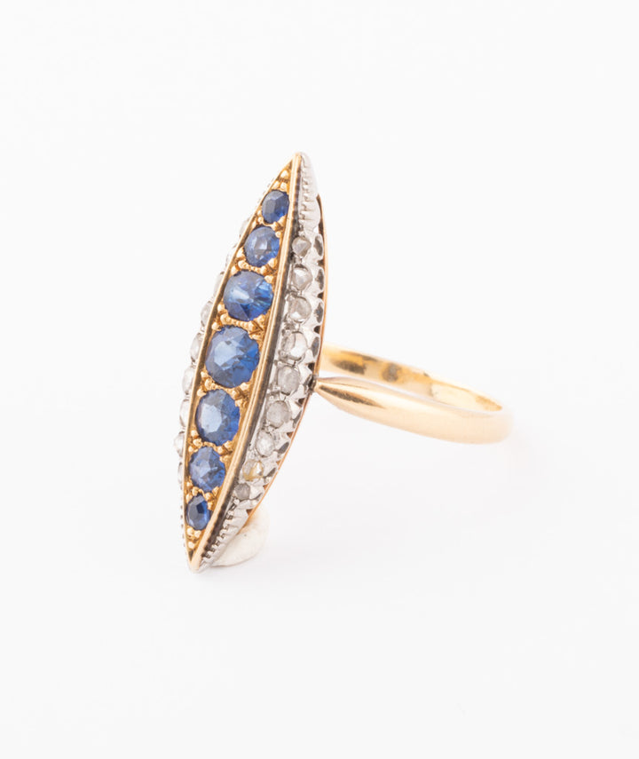 Caillou Paris Bague Marquise Ancienne Diamants Et Saphirs Bernie Profil