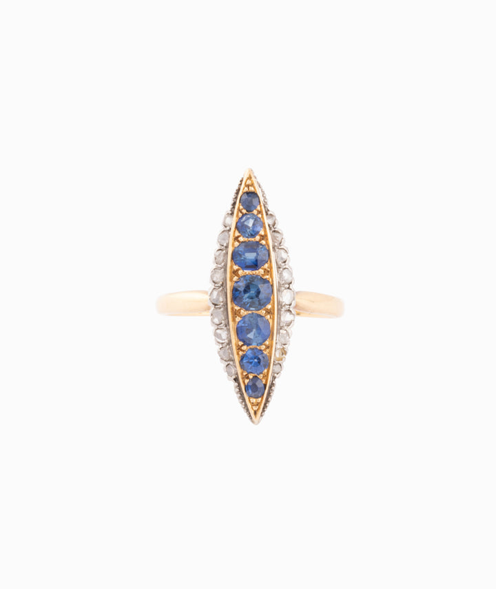 Caillou Paris Bague Marquise Ancienne Diamants Et Saphirs Bernie