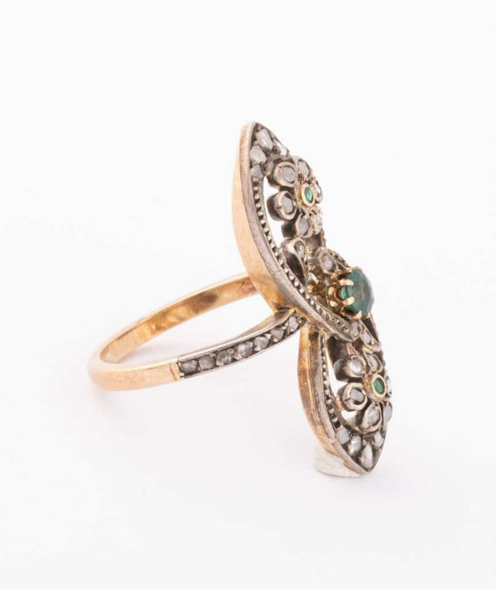 Caillou Paris Bague Marquise Ancienne Emeraude Et Diamants Jos Droite