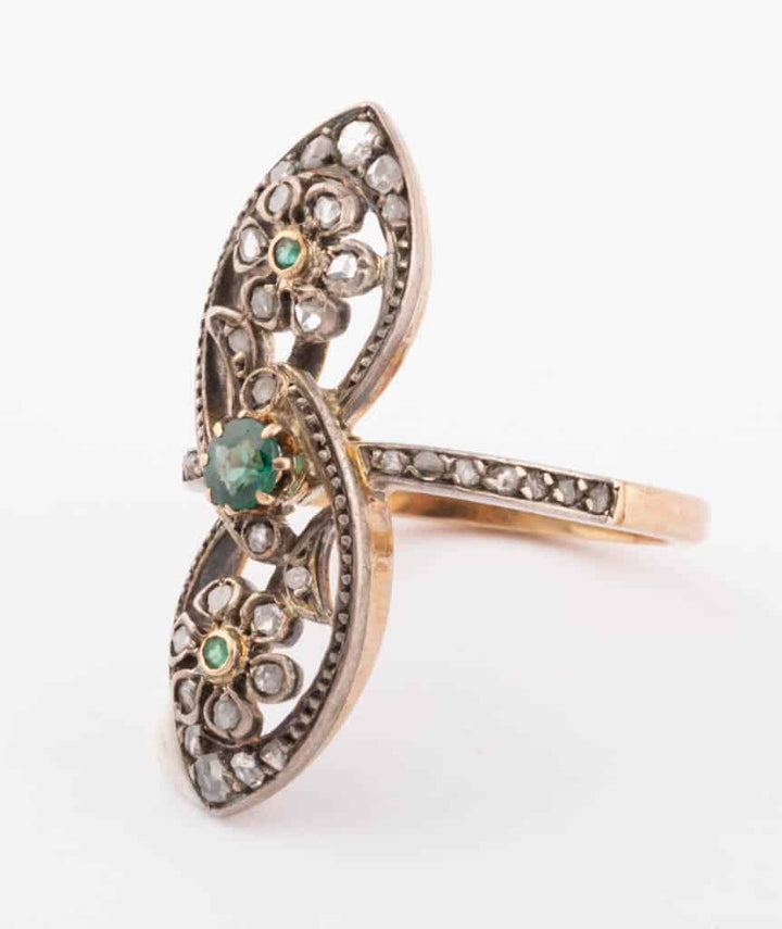 Caillou Paris Bague Marquise Ancienne Emeraude Et Diamants Jos Gauche