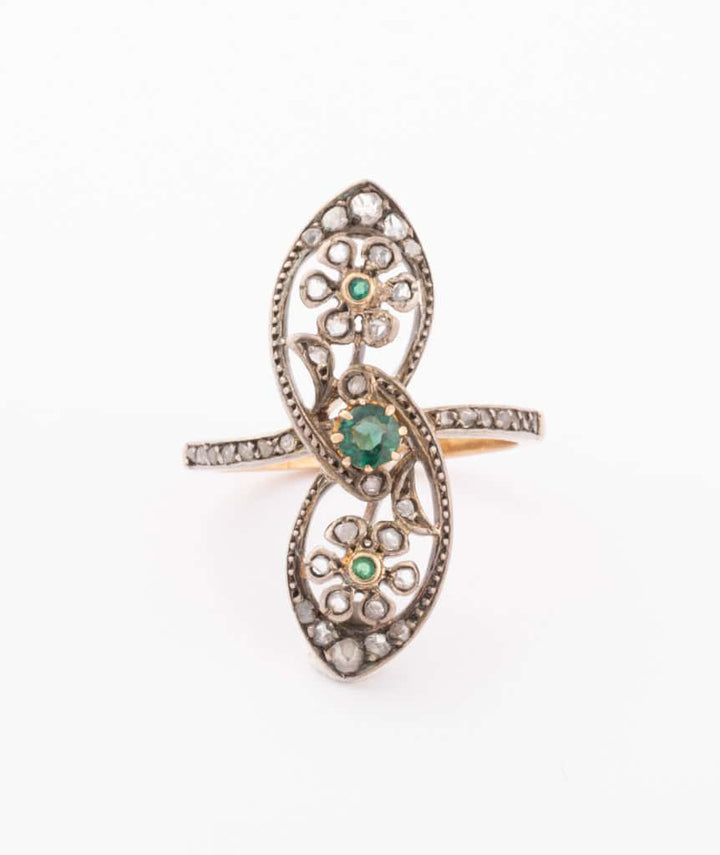 Caillou Paris Bague Marquise Ancienne Emeraude Et Diamants Jos