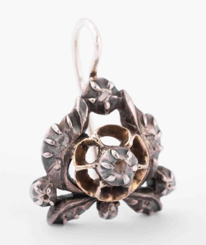 Caillou Paris Boucle D'oreille Unique Ancienne Argent Vermeille Wei Gros Plan