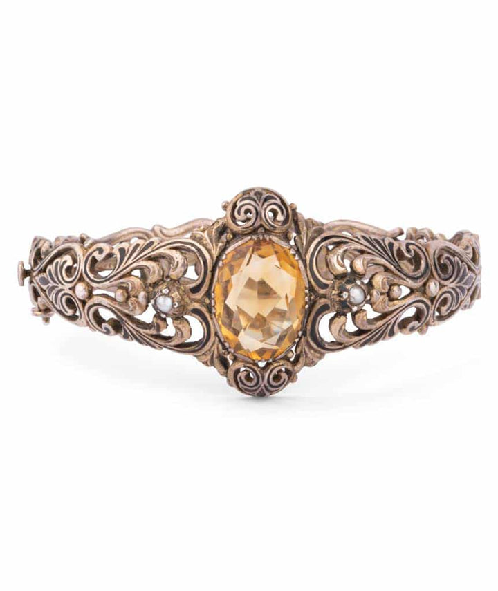 Caillou Paris Bracelet Ancien Citrine Et Perles Kala Gros Plan 1