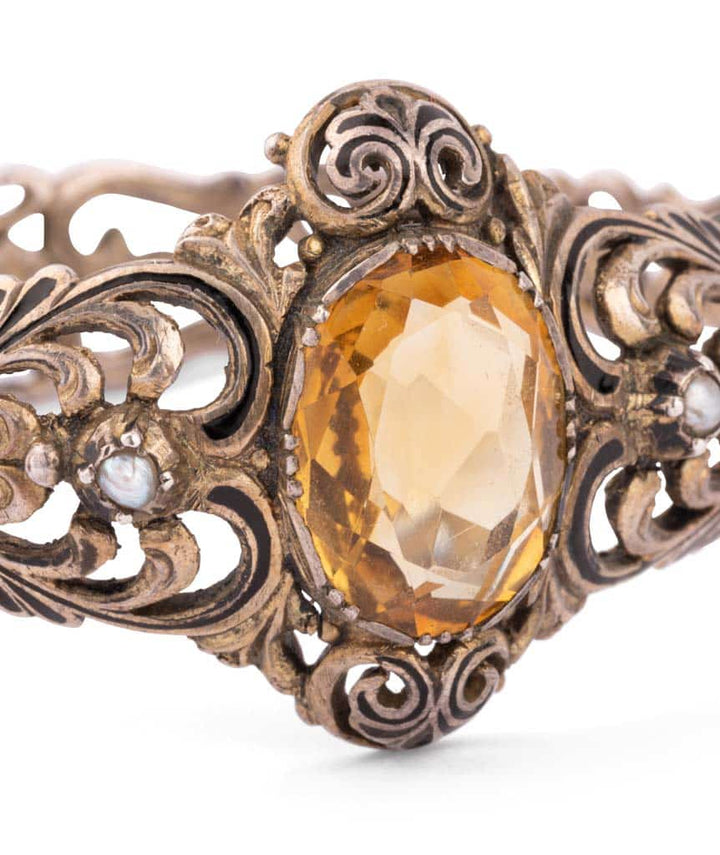 Caillou Paris Bracelet Ancien Citrine Et Perles Kala Gros Plan 2