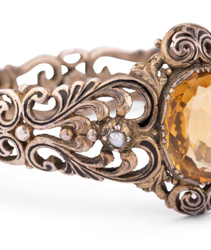 Caillou Paris Bracelet Ancien Citrine Et Perles Kala Gros Plan 3