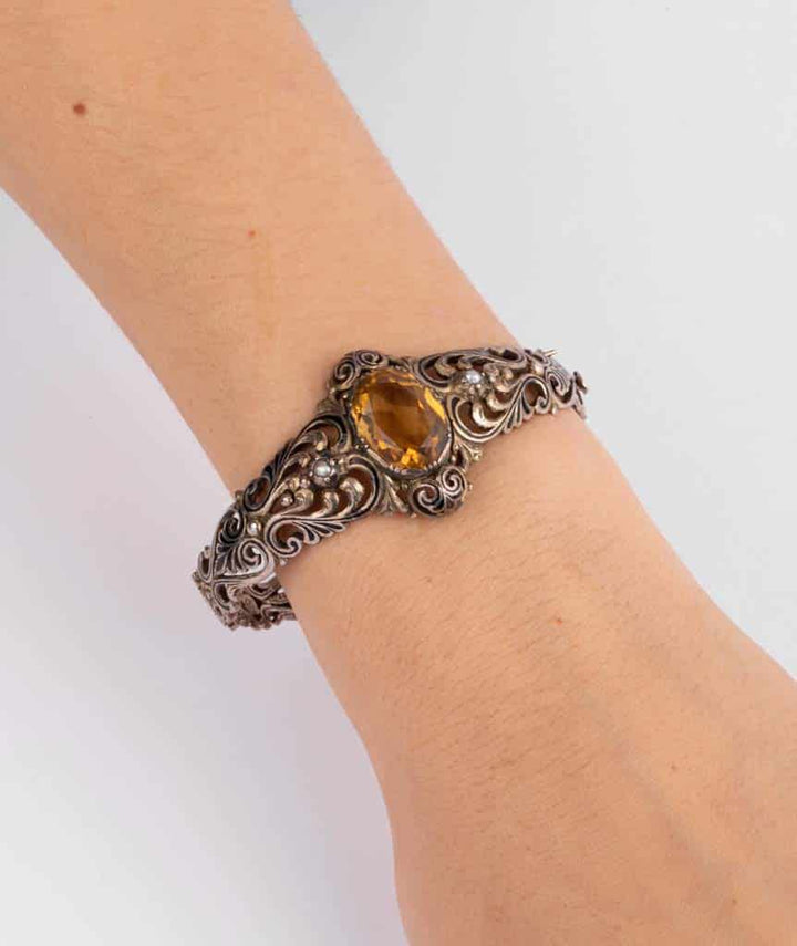Caillou Paris Bracelet Ancien Citrine Et Perles Kala Porter