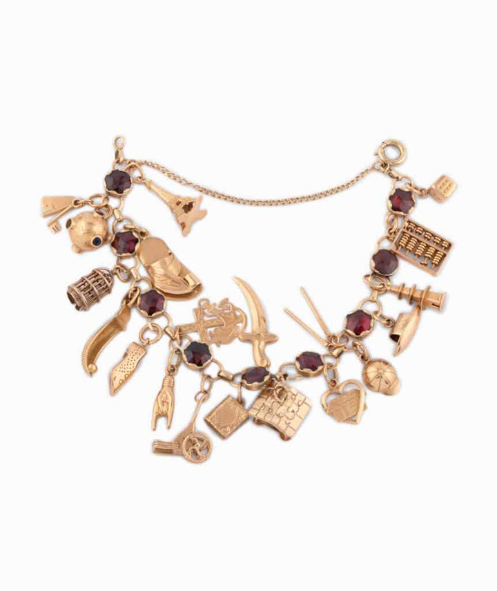 Caillou Paris Bracelet Ancien Grenats Et Breloques Claudi Ouvert