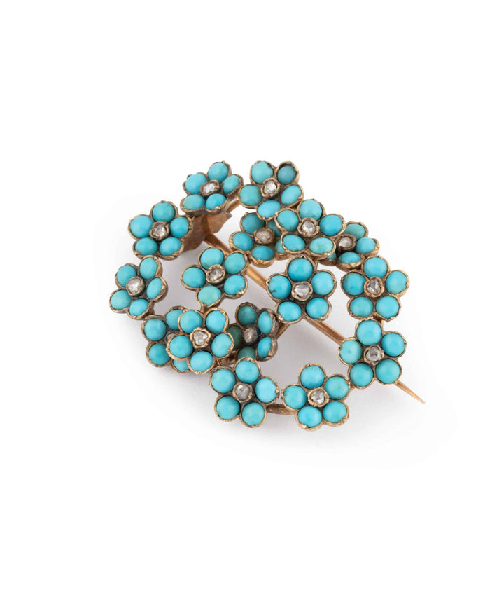 Caillou Paris Broche Ancienne Diamants Et Turquoises Peya Gros Plan 2