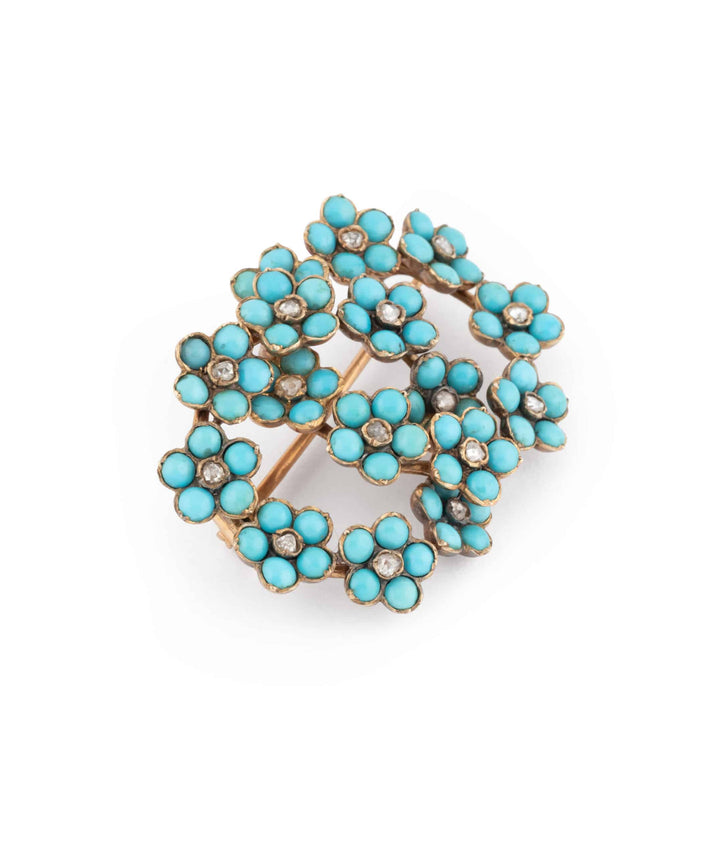 Caillou Paris Broche Ancienne Diamants Et Turquoises Peya Gros Plan 3