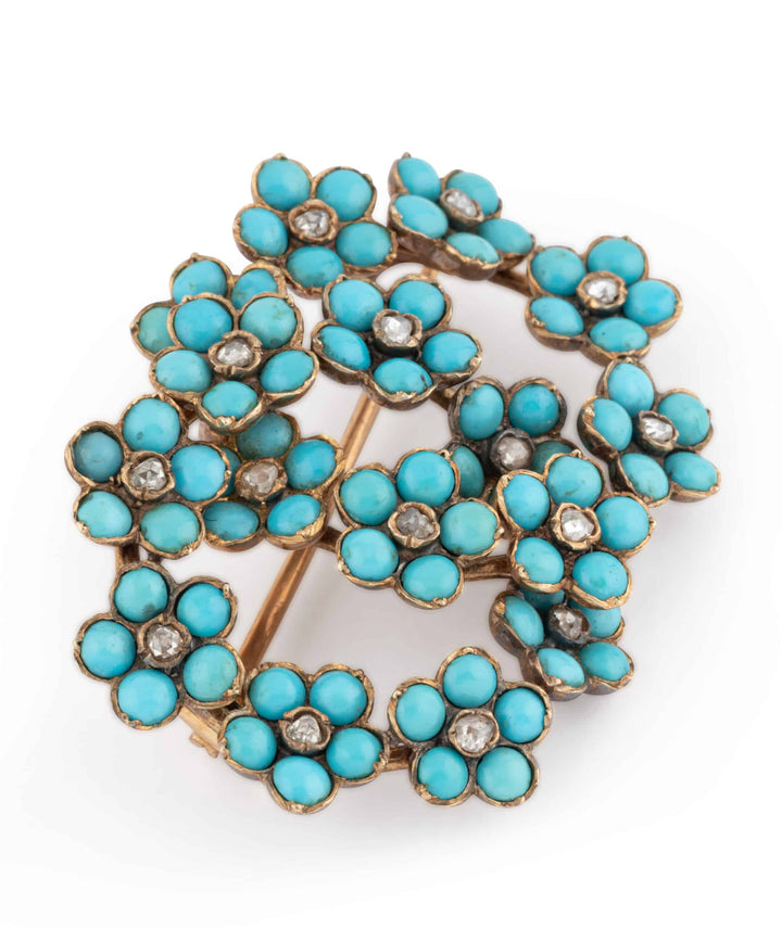 Caillou Paris Broche Ancienne Diamants Et Turquoises Peya Gros Plan 4