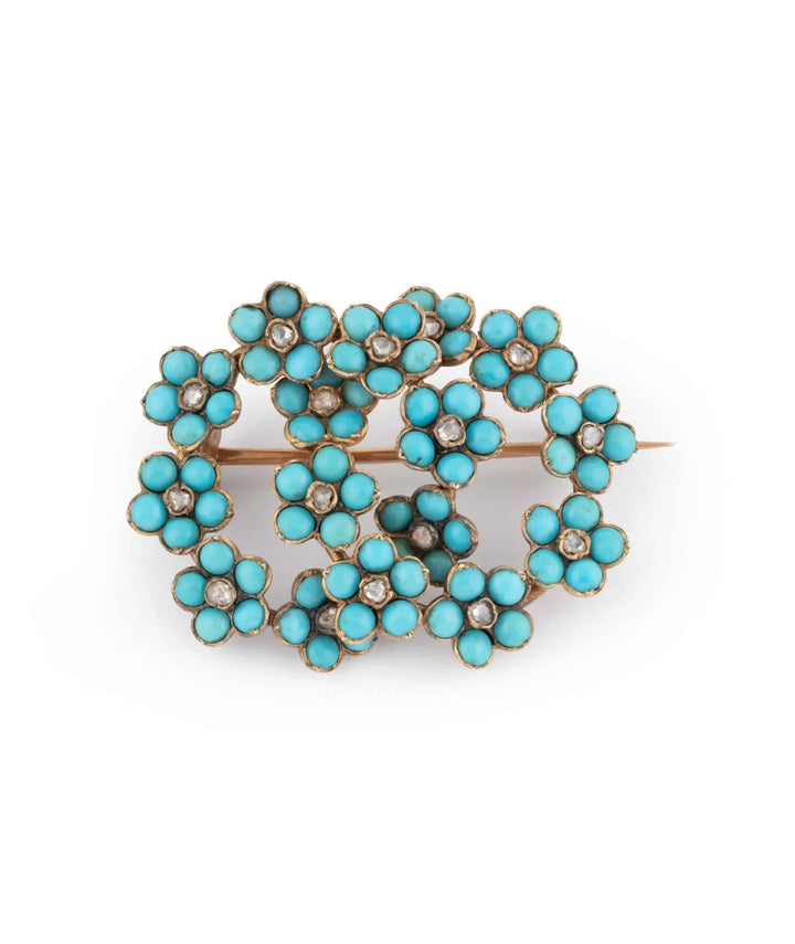 Caillou Paris Broche Ancienne Diamants Et Turquoises Peya Gros Plan