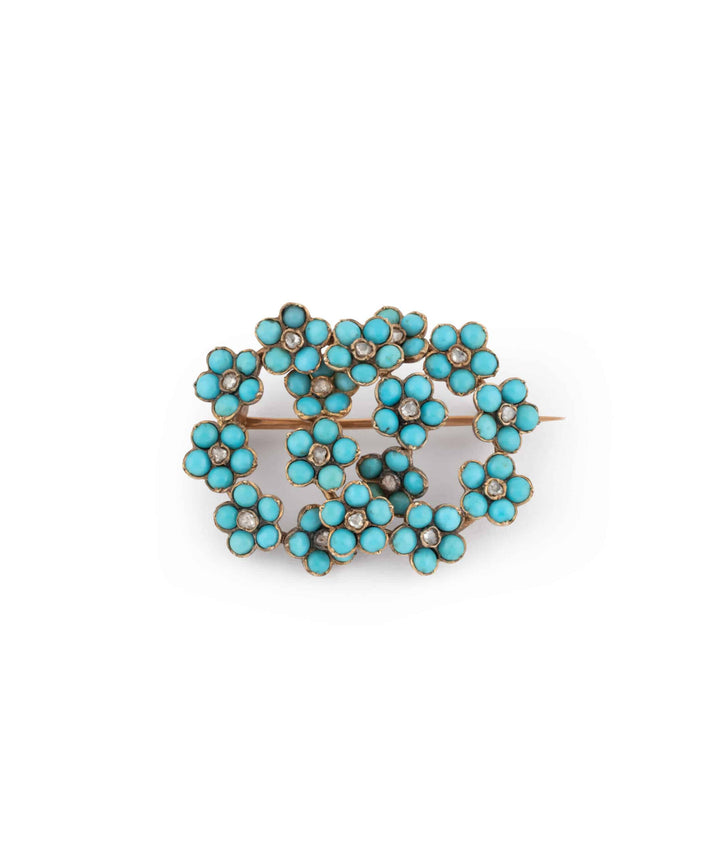 Caillou Paris Broche Ancienne Diamants Et Turquoises Peya