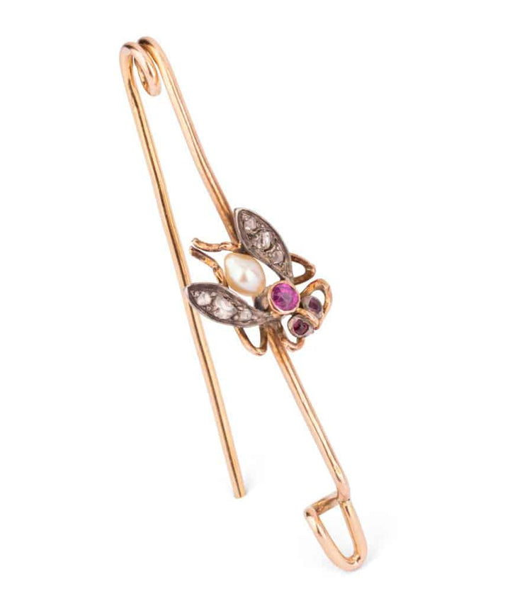Caillou Paris Broche Ancienne Epingle Rubis Et Perle Ayla Gros Plan