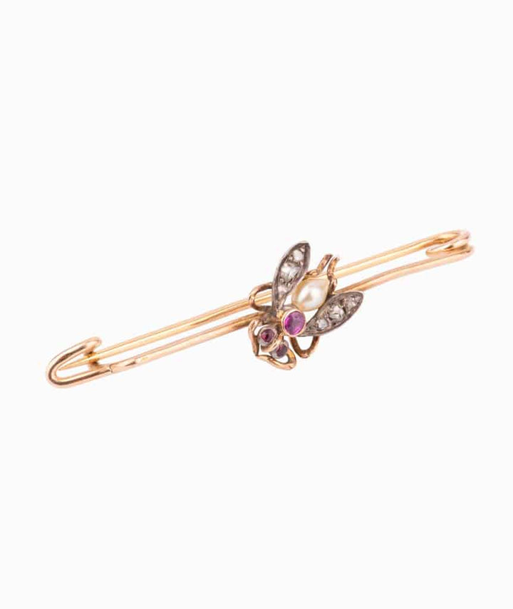 Caillou Paris Broche Ancienne Epingle Rubis Et Perle Ayla