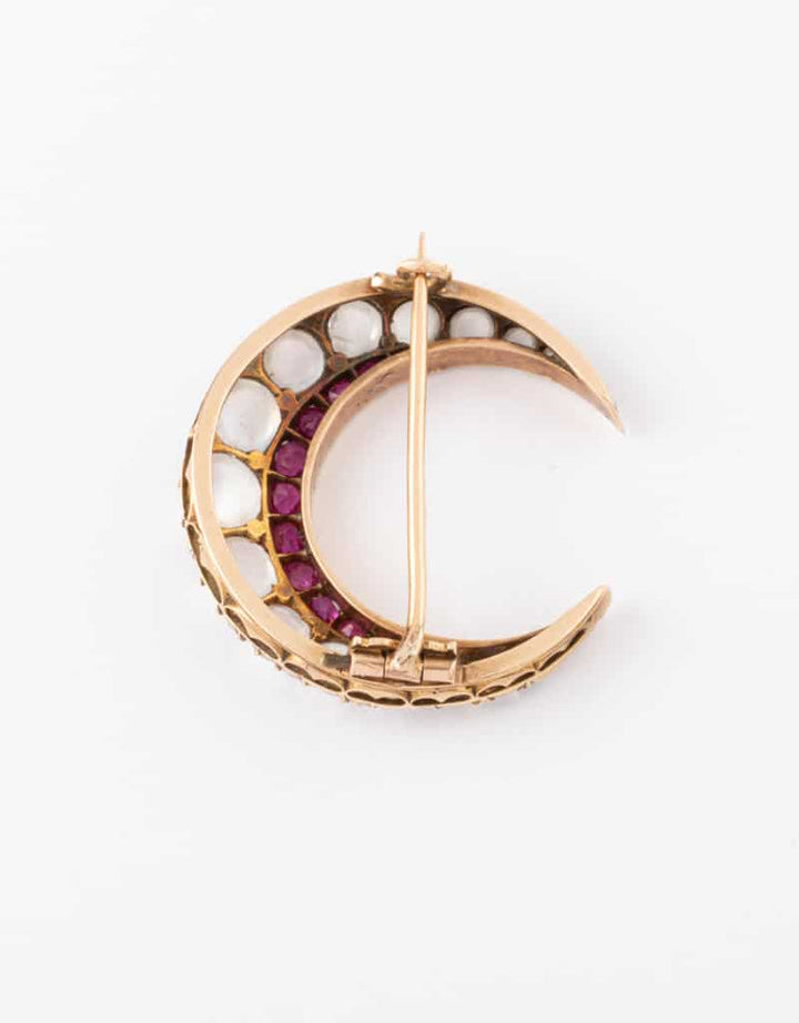 Caillou Paris - Broche ancienne rubis et pierre de lune Prossia dos