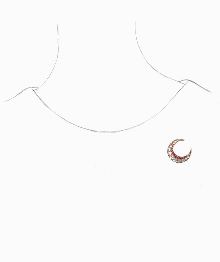 Caillou Paris - Broche ancienne rubis et pierre de lune Prossia porter