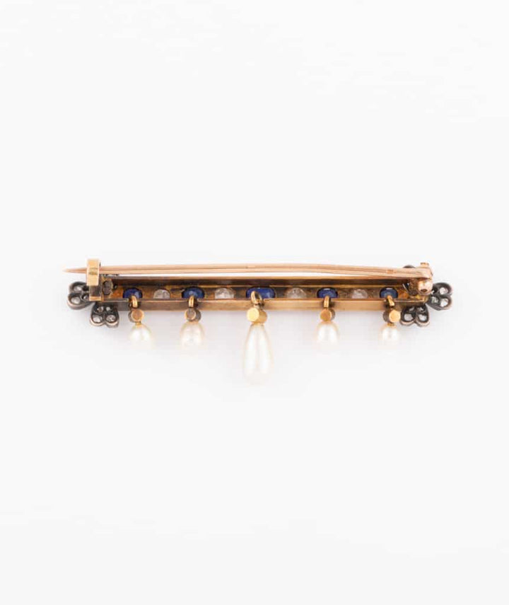 Caillou Paris Broche Barrette Ancienne Diamants Saphirs Et Perles Guena Dos