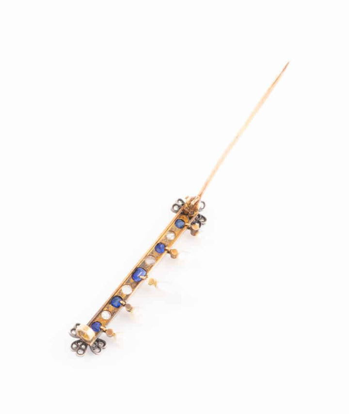Caillou Paris Broche Barrette Ancienne Diamants Saphirs Et Perles Guena Ouverte